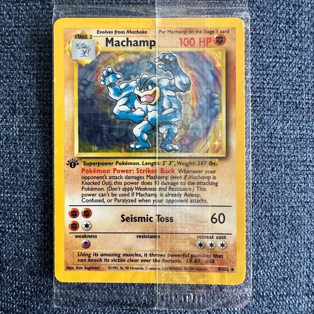 First Edition Holographic Base Set Machamp Pokemon Card